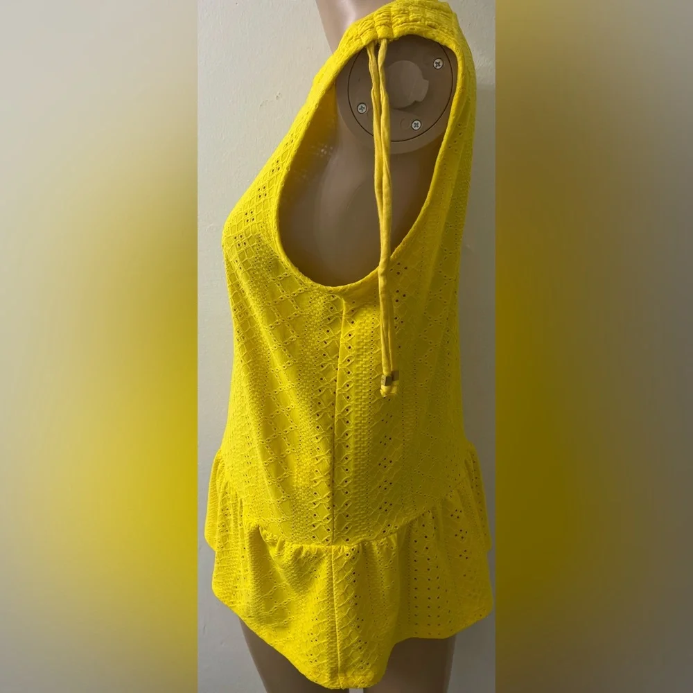 Michael Kors Vibrant Yellow Eyelet Tops Women Size Small - Picture 3 of 10